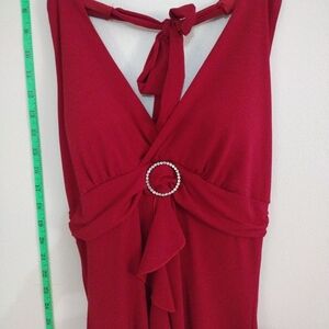 Sexy Red Halter Salsa Dress with Rhinestone Detail